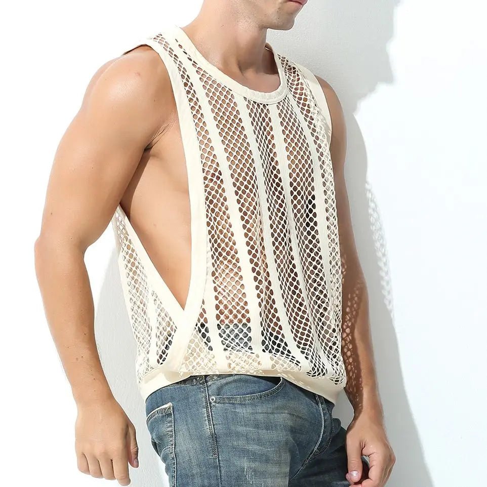 Sexy Men's Fishnet Gym Tank - WOWihte