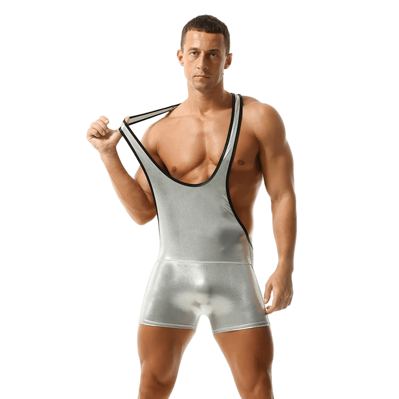 Sexy Men's Jumpsuit Leather Costume - WOWihte