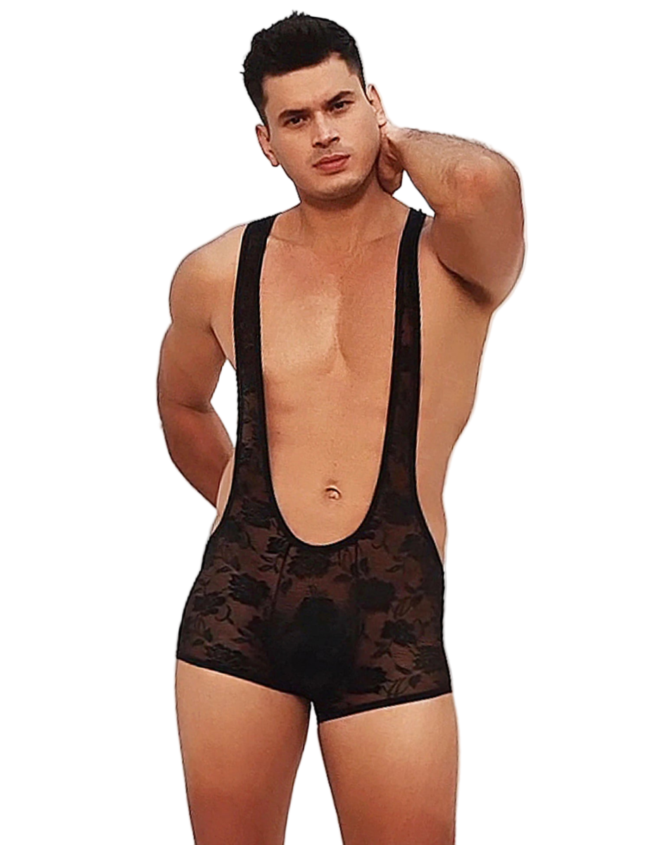 Sexy Men's Lace Bodysuit Jumpsuit - WOWihte