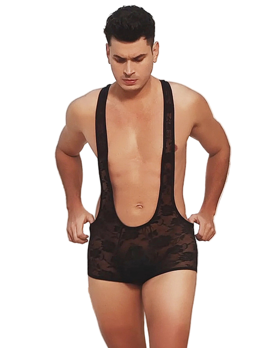 Sexy Men's Lace Bodysuit Jumpsuit - WOWihte