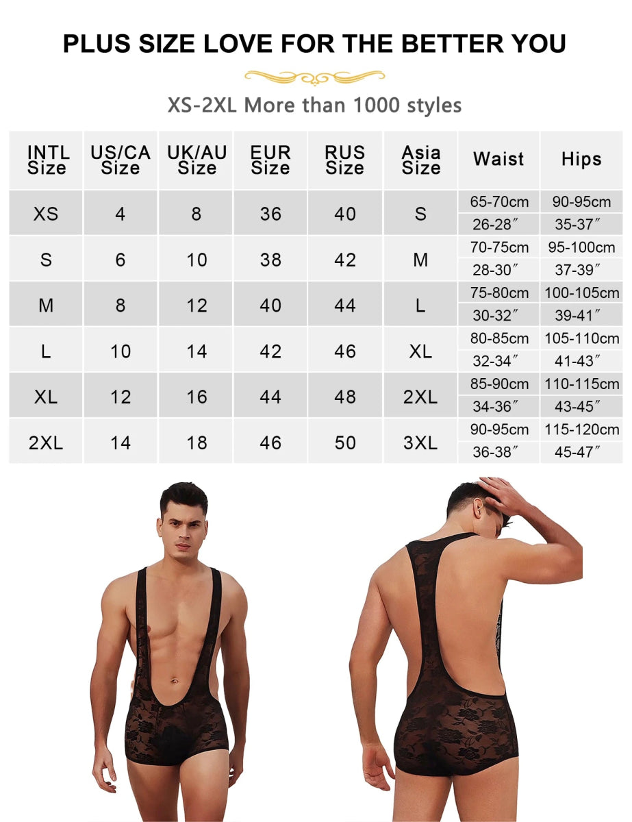 Sexy Men's Lace Bodysuit Jumpsuit - WOWihte