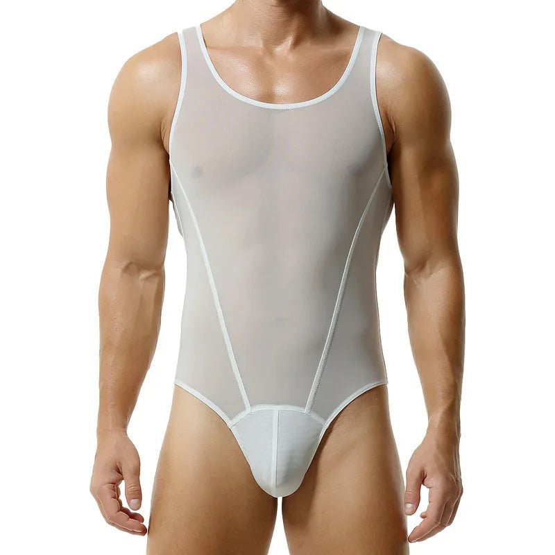 Sexy Men's Sheer Tights Jumpsuit - WOWihte