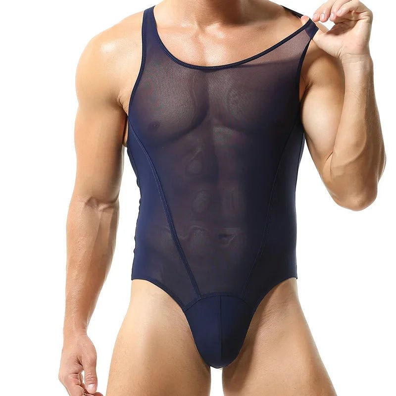 Sexy Men's Sheer Tights Jumpsuit - WOWihte