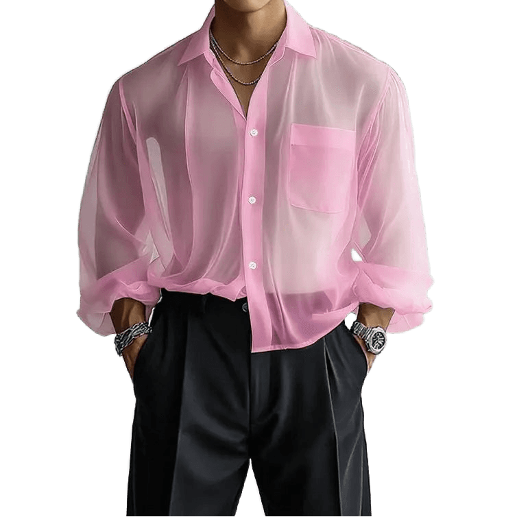 Sexy Sheer Men's Chiffon Shirt - WOWihte