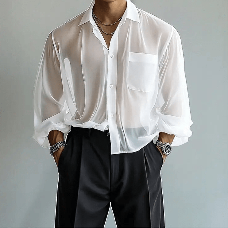 Sexy Sheer Men's Chiffon Shirt - WOWihte
