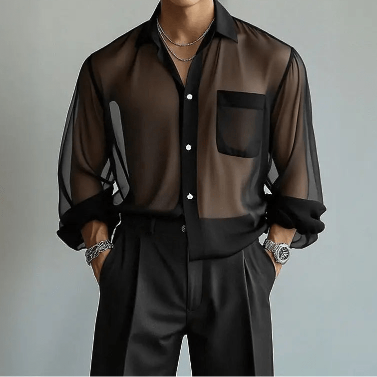 Sexy Sheer Men's Chiffon Shirt - WOWihte