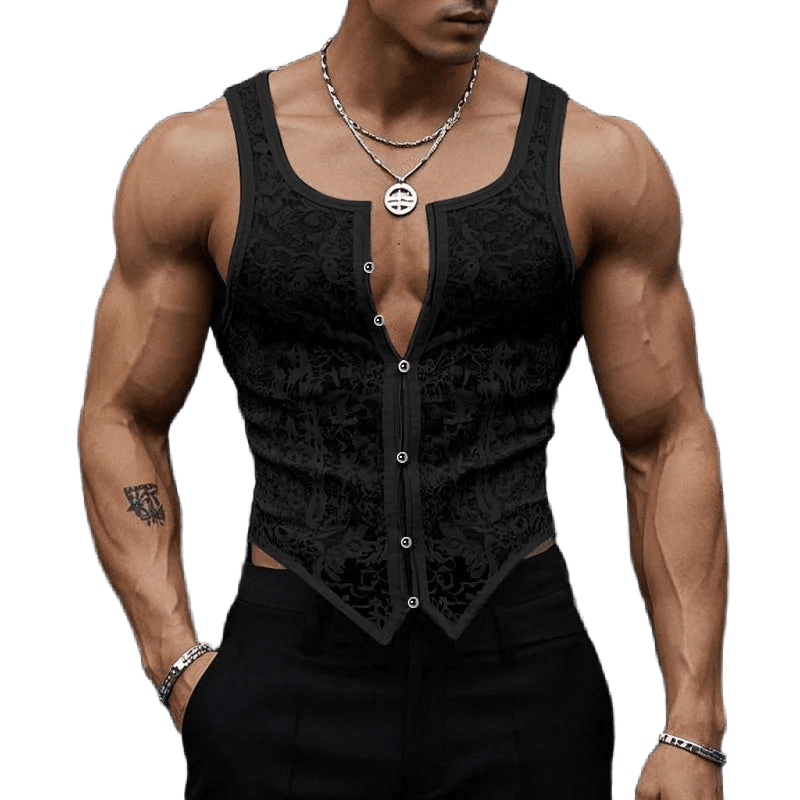 Sheer Lace Men's V - Neck Tank - WOWihte