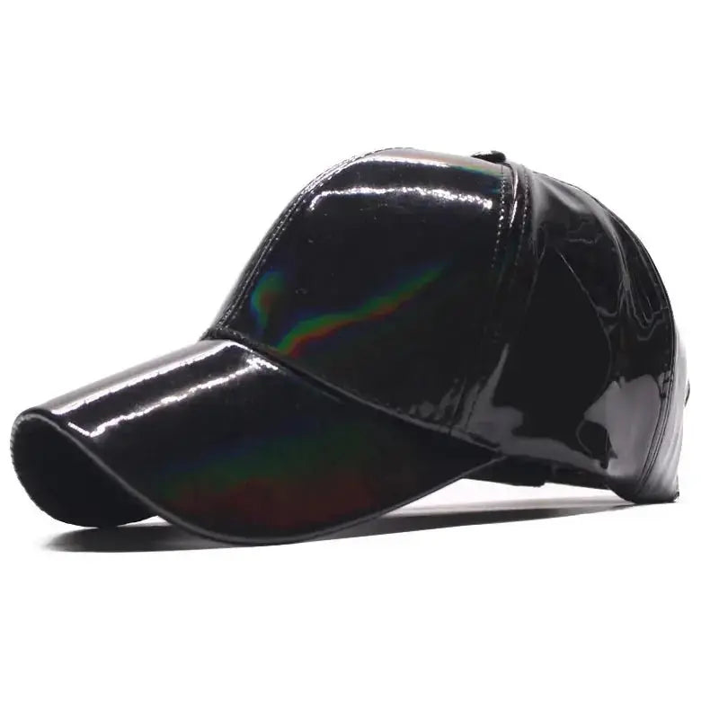 Shiny Patent Leather Baseball Cap - WOWihte
