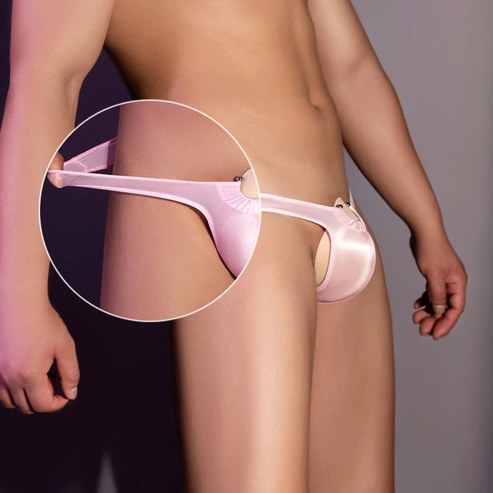 Silky Shiny Men's Sheer Thong - WOWihte