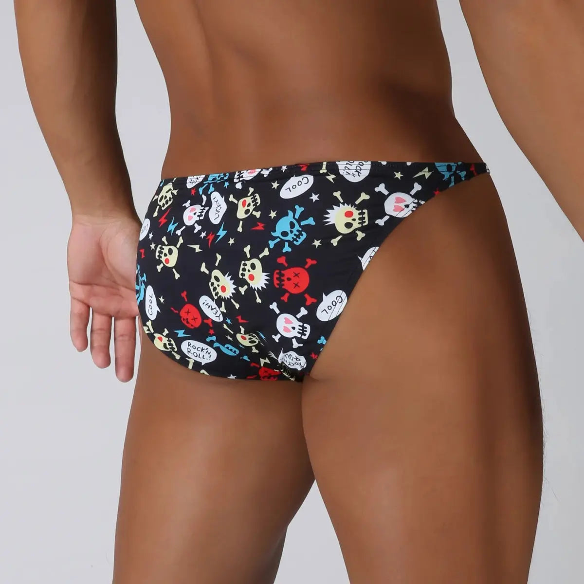 Skull Printed Men's Swim Briefs - WOWihte