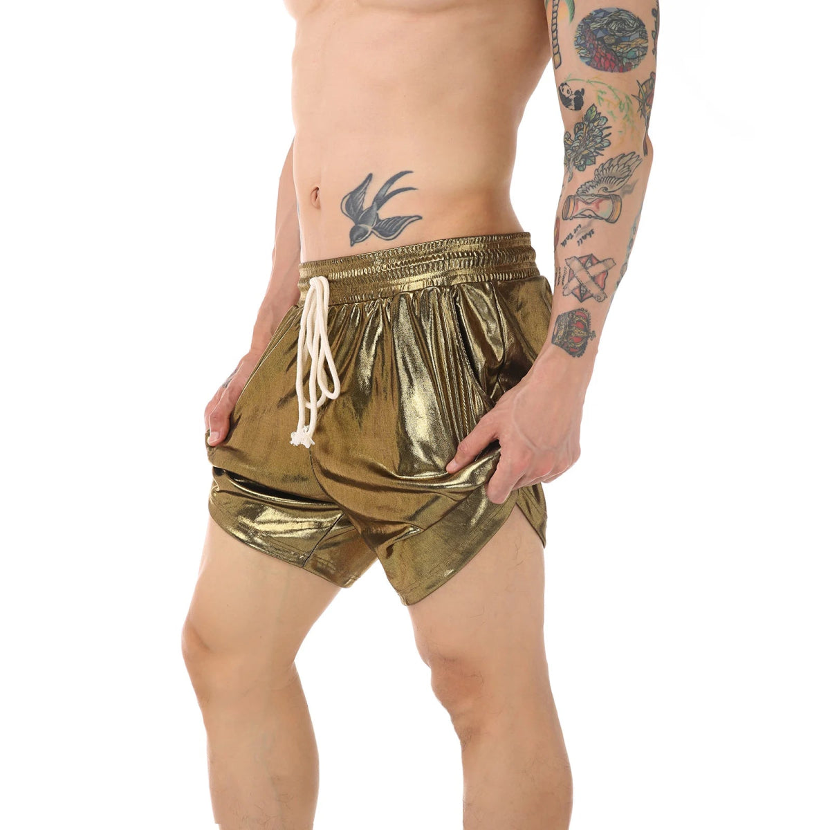 Sparkling Drawstring Men's Beach Shorts - WOWihte