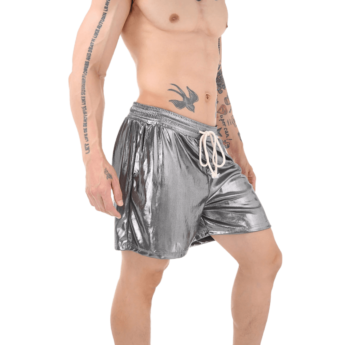 Sparkling Drawstring Men's Beach Shorts - WOWihte