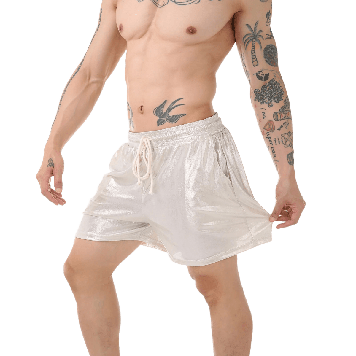 Sparkling Drawstring Men's Beach Shorts - WOWihte