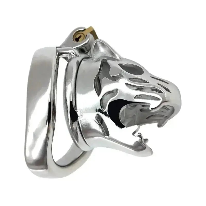 Stainless Steel Animal Tiger Head Male Penis Cage Chastity Device Abstinence Product Cock Cage Adult Sex Toy To Prevent Cheating - WOWihte