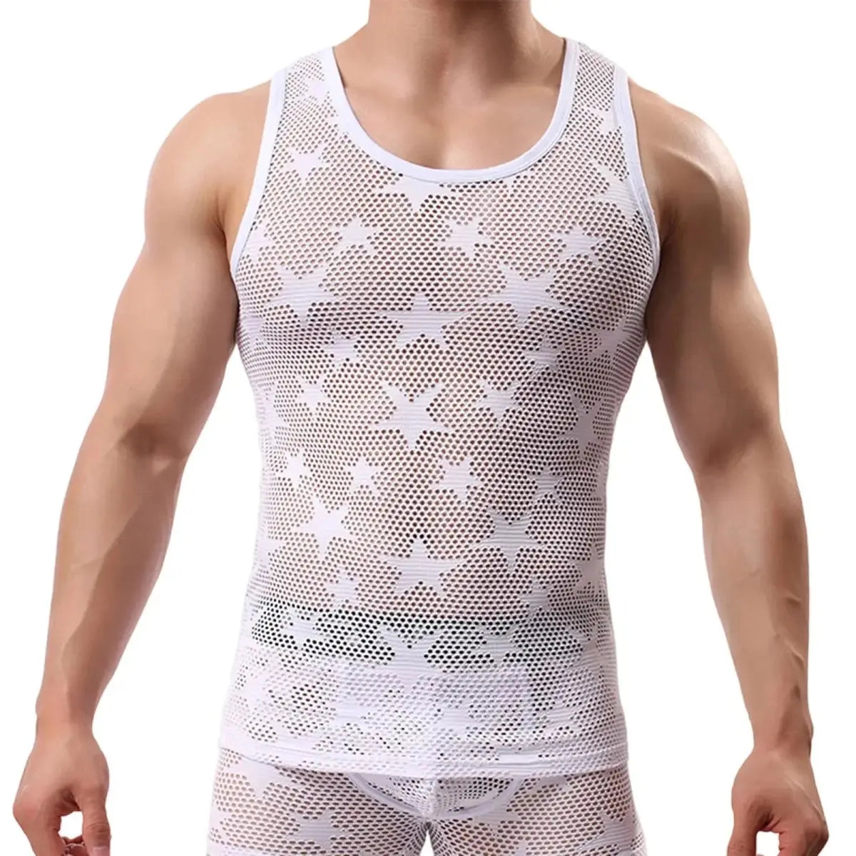 Star Patch Gym Tank Top - WOWihte