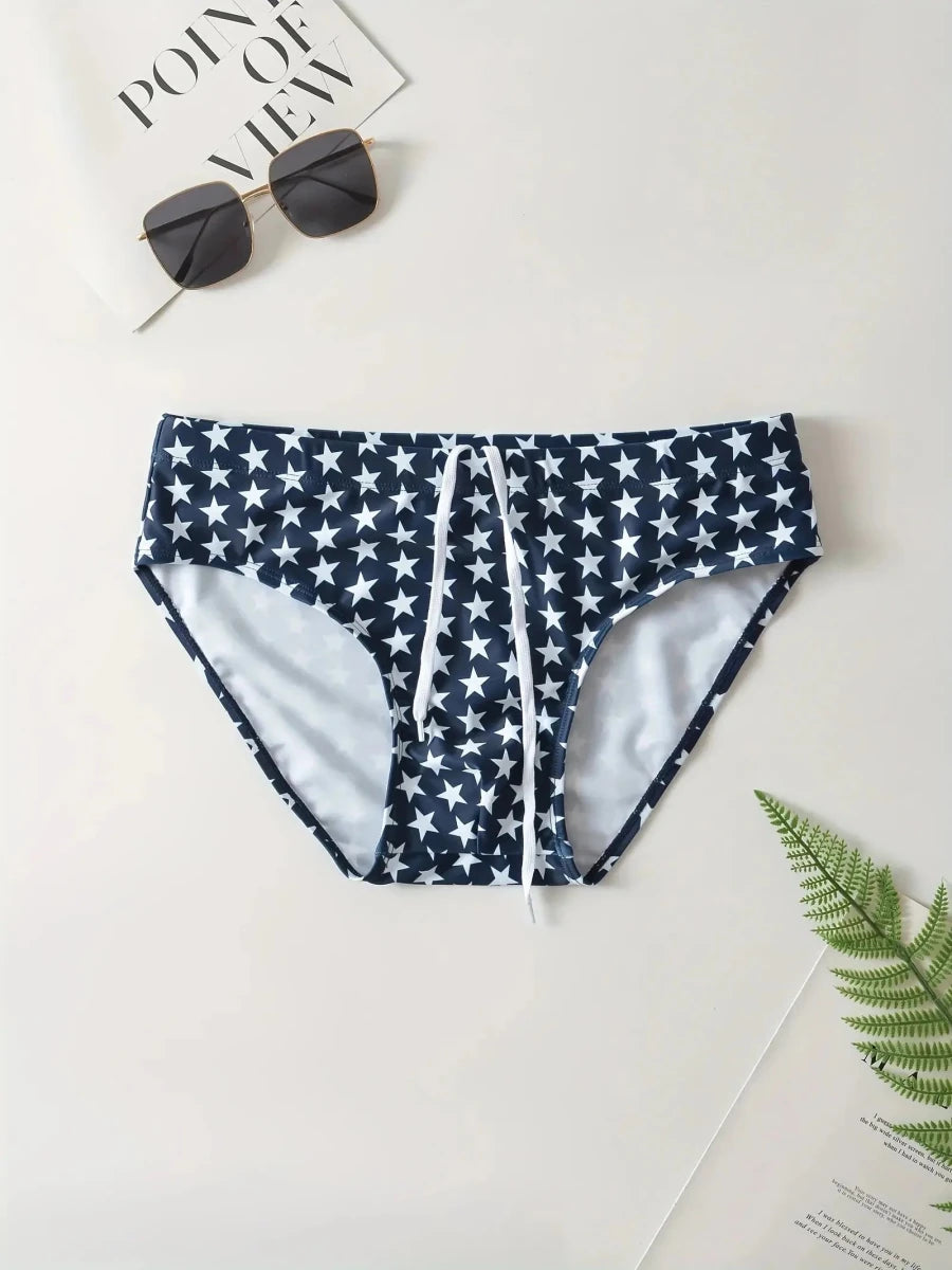 Star Print Swimming Brief - WOWihte