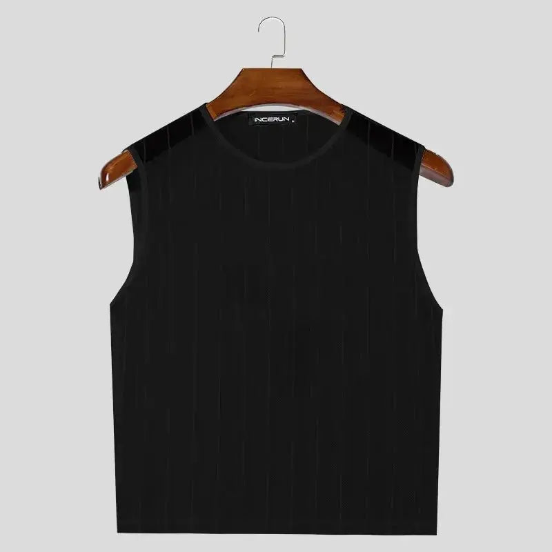 Striped Mesh See - Through Tank Top - WOWihte