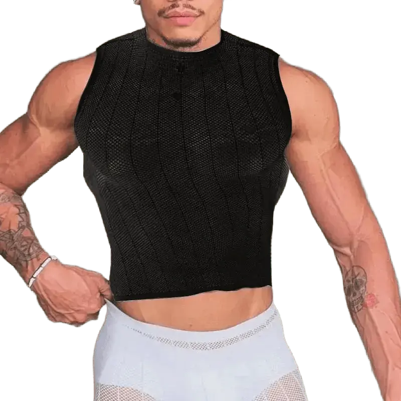 Striped Mesh See - Through Tank Top - WOWihte