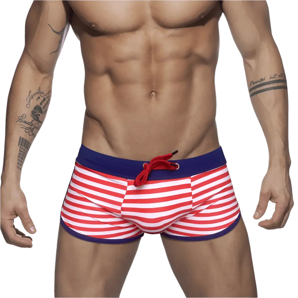 Striped Split Swim Trunks - WOWihte