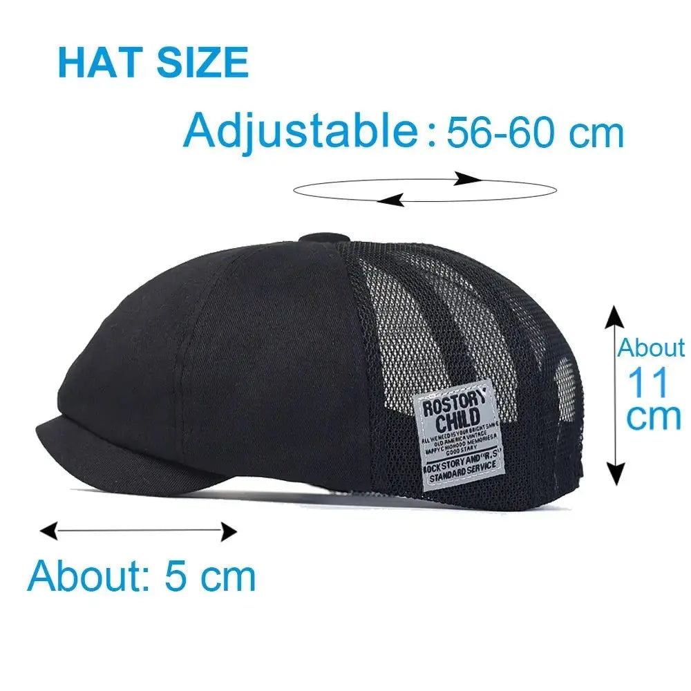 Summer Mesh Newsboy Cap Breathable Cotton Peaky Octagonal Hat Vintage Casual Cap Solid Berets Visor Gatsby Flat Ivy Hat - WOWihte
