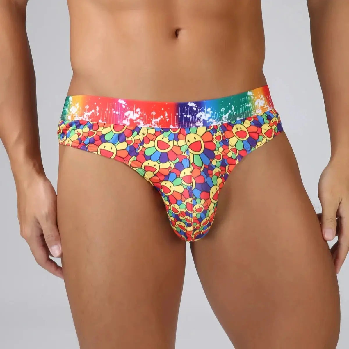 Sunflower Print Swim Thong - WOWihte