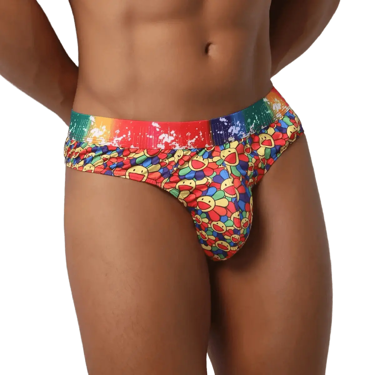 Sunflower Print Swim Thong - WOWihte