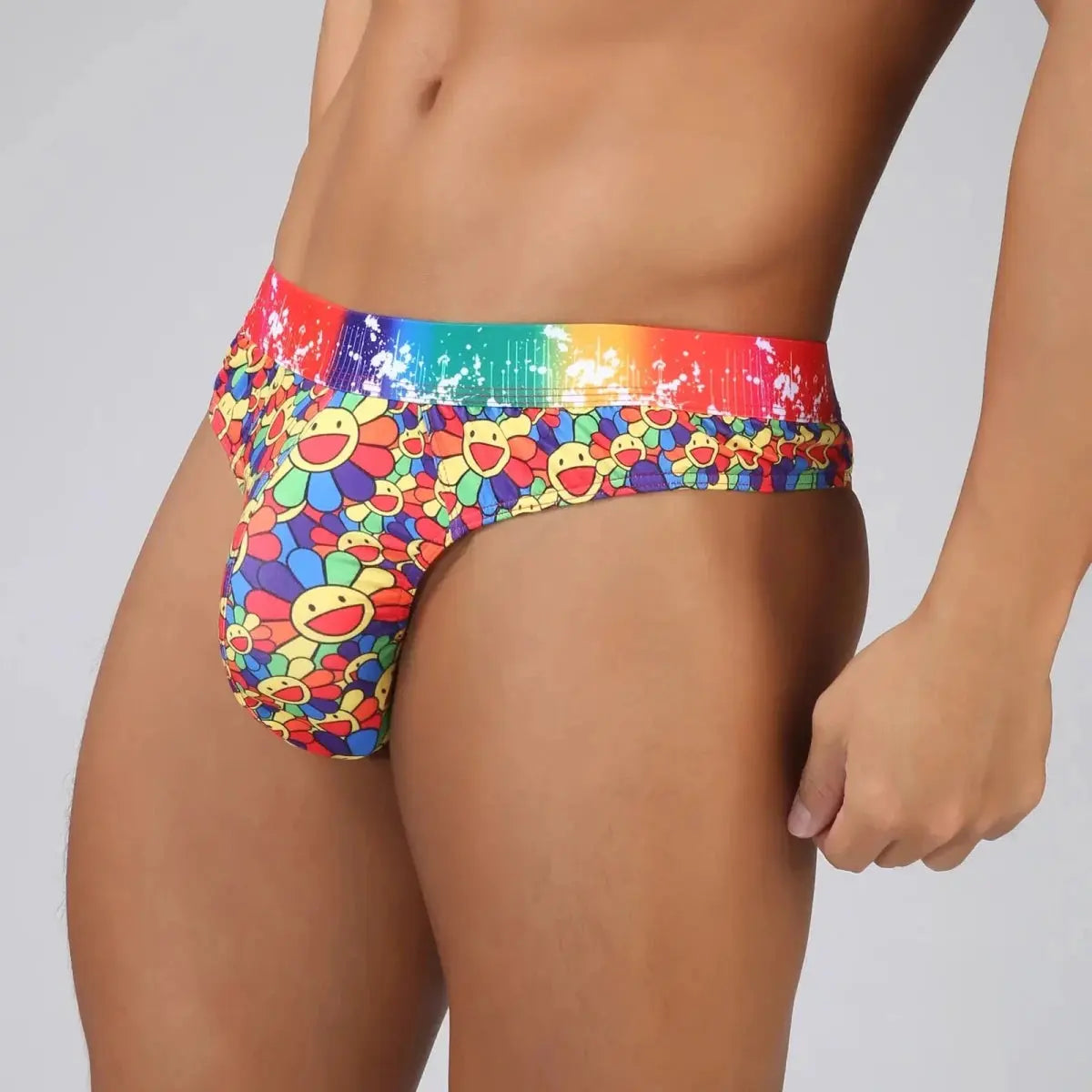 Sunflower Print Swim Thong - WOWihte