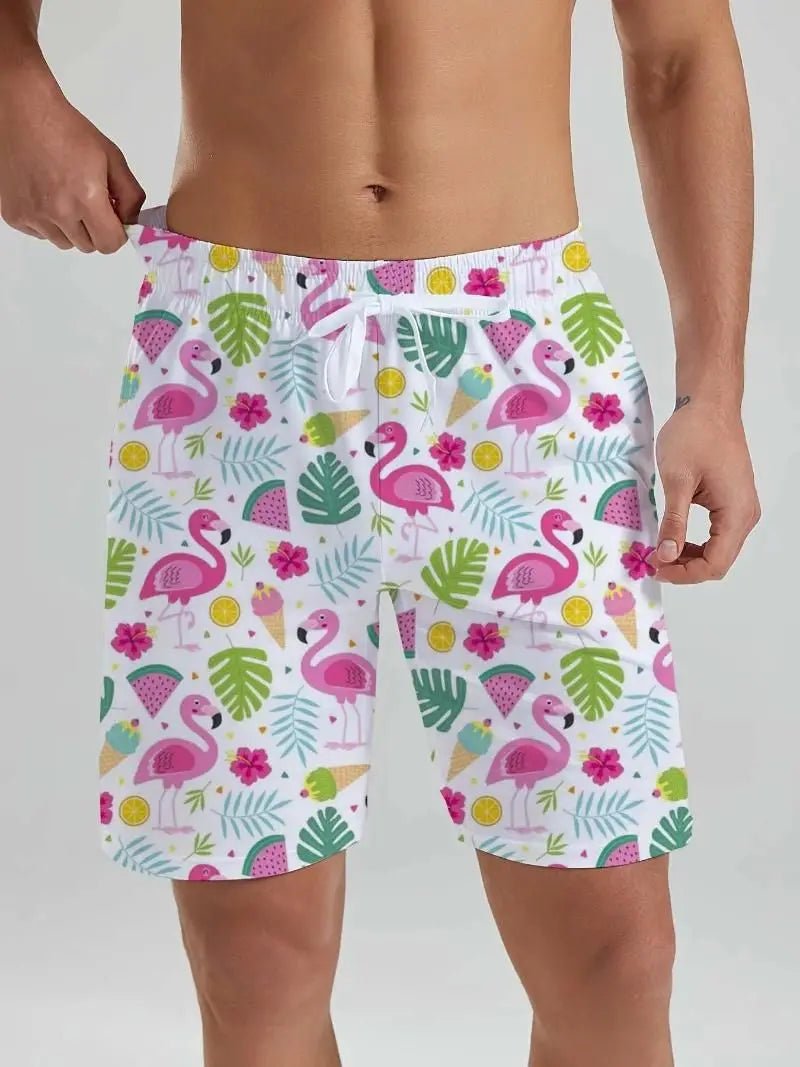 Tropical Flamingo 3D Board Shorts - WOWihte