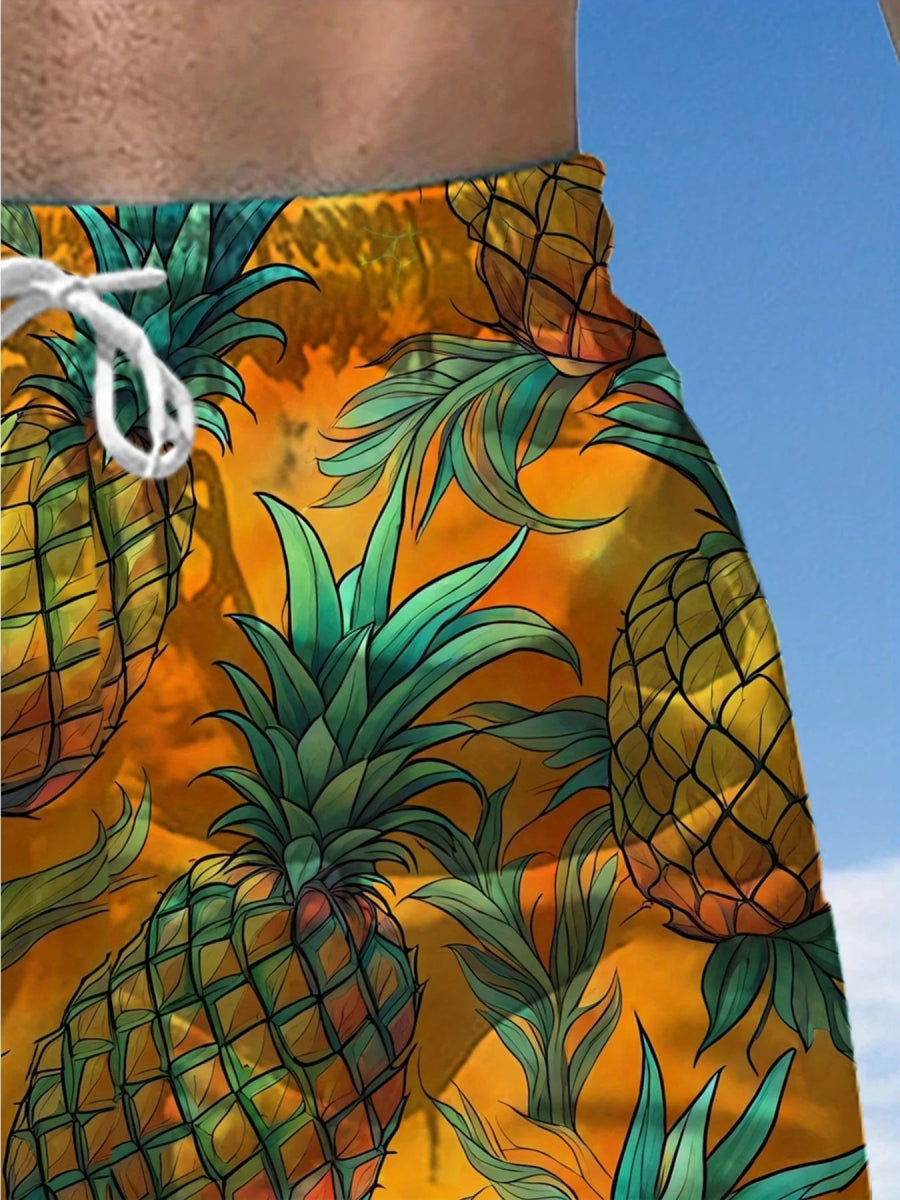 Tropical Pineapple Quick - Dry Swim Shorts - WOWihte