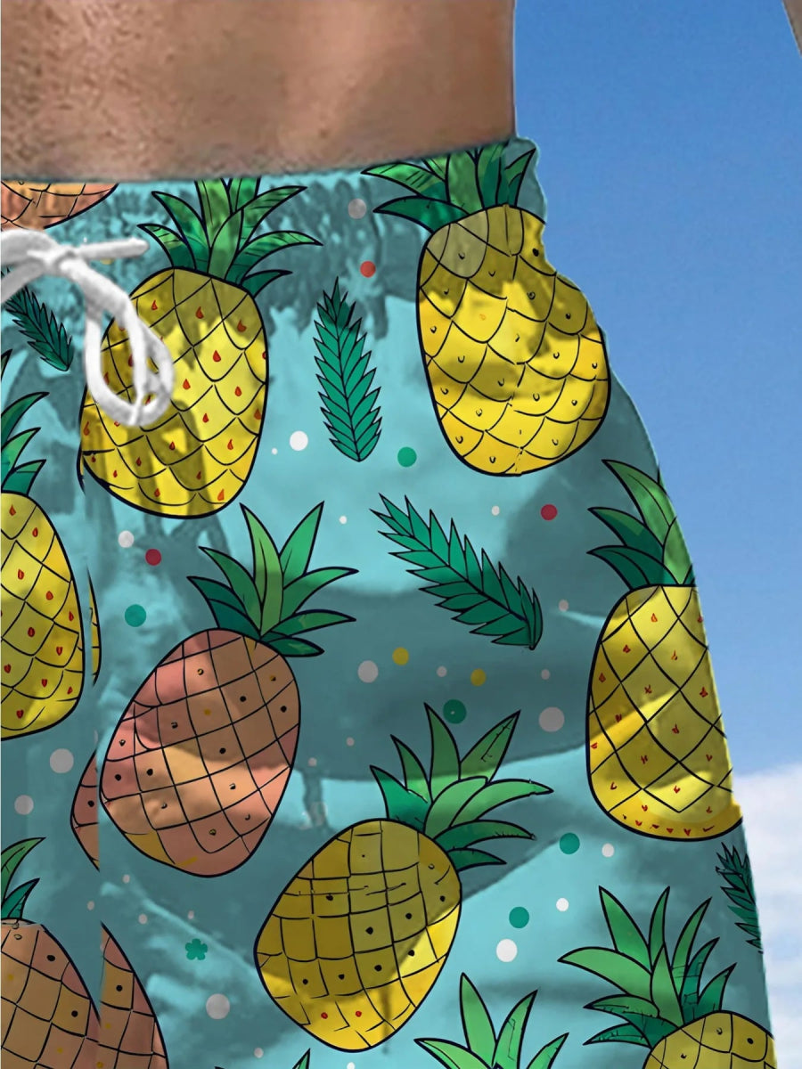 Tropical Pineapple Quick - Dry Swim Shorts - WOWihte