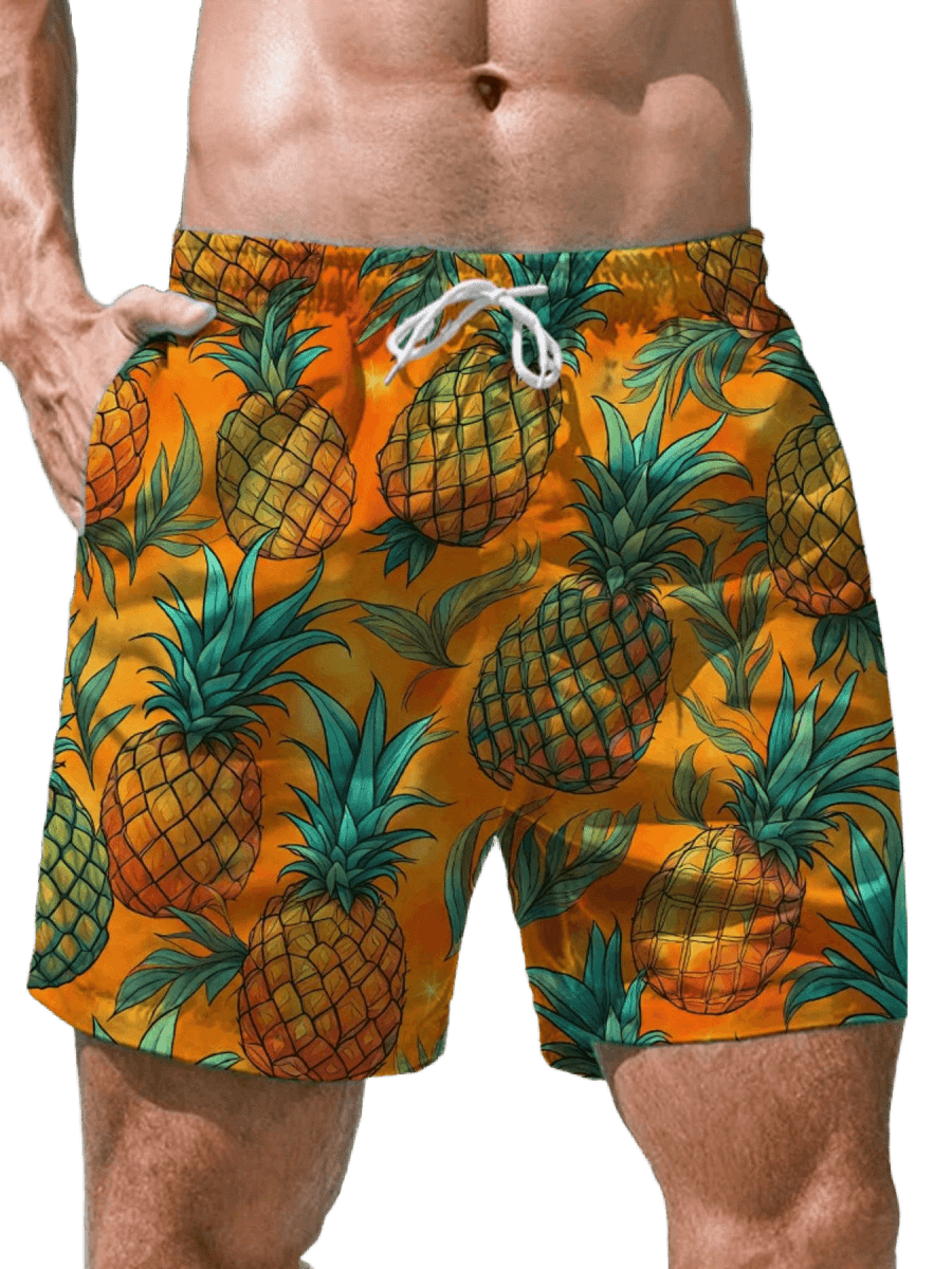 Tropical Pineapple Quick - Dry Swim Shorts - WOWihte