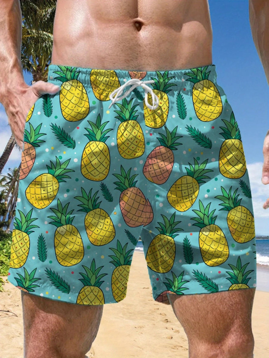 Tropical Pineapple Quick - Dry Swim Shorts - WOWihte