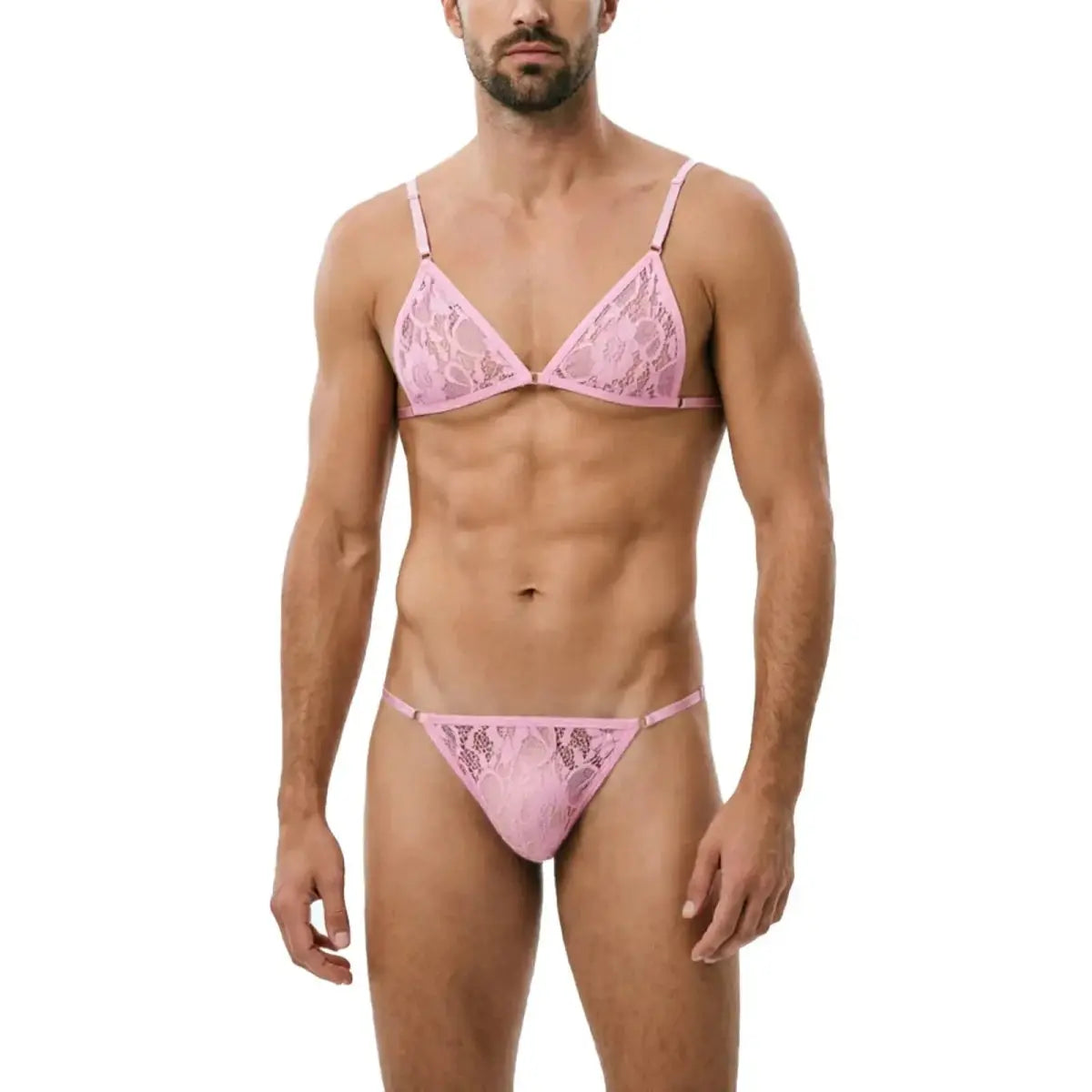 V - Neck Lace Lingerie Set - WOWihte