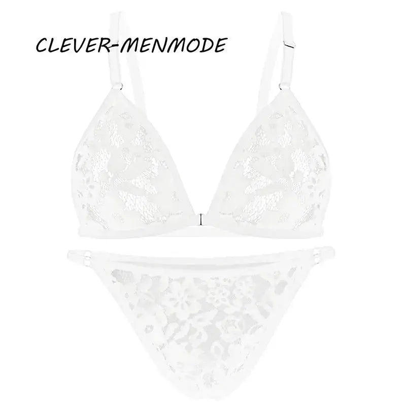 V - Neck Lace Lingerie Set - WOWihte
