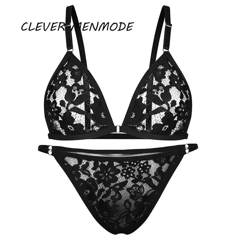 V - Neck Lace Lingerie Set - WOWihte
