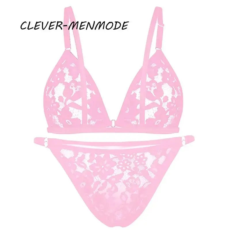 V - Neck Lace Lingerie Set - WOWihte