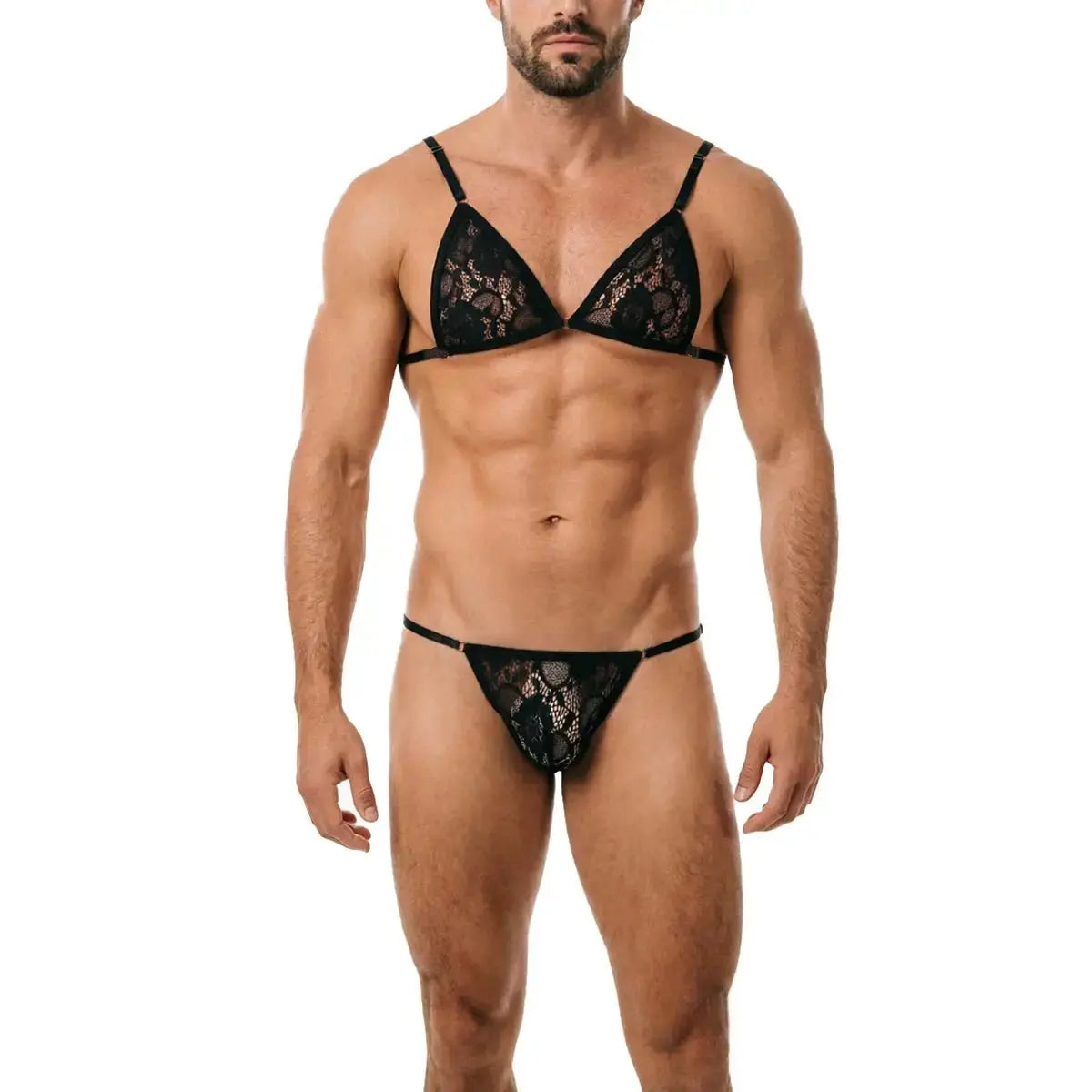 V - Neck Lace Lingerie Set - WOWihte