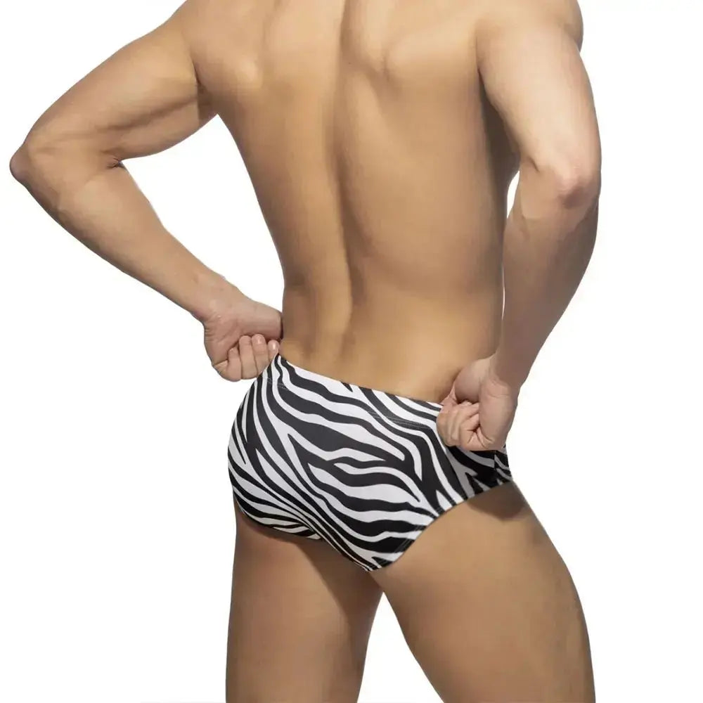 Zebra Print Swim Briefs - WOWihte